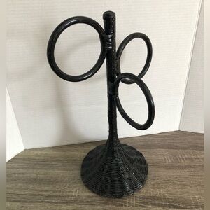 Vtg Boho Woven Wicker Towel Rack